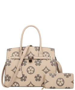 2 In1 Print Handle Satchel Bag with Wallet Set YB-6794-W TAUPE